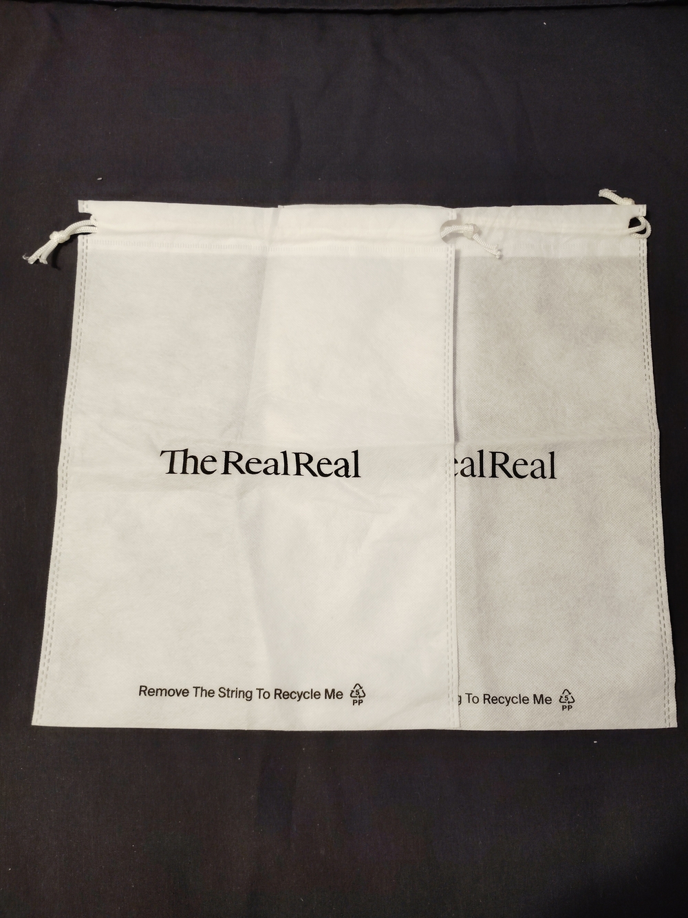 The Real Real White Drawstring Dust Bag w/ Black Logo- Set of 2